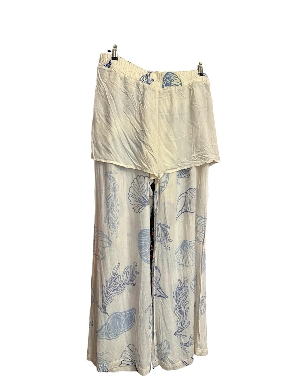 Illa Illa Seashell & Sea Plant Cream/Blue Wide Leg Pull-On Pants - Size L - Picture 9 of 11